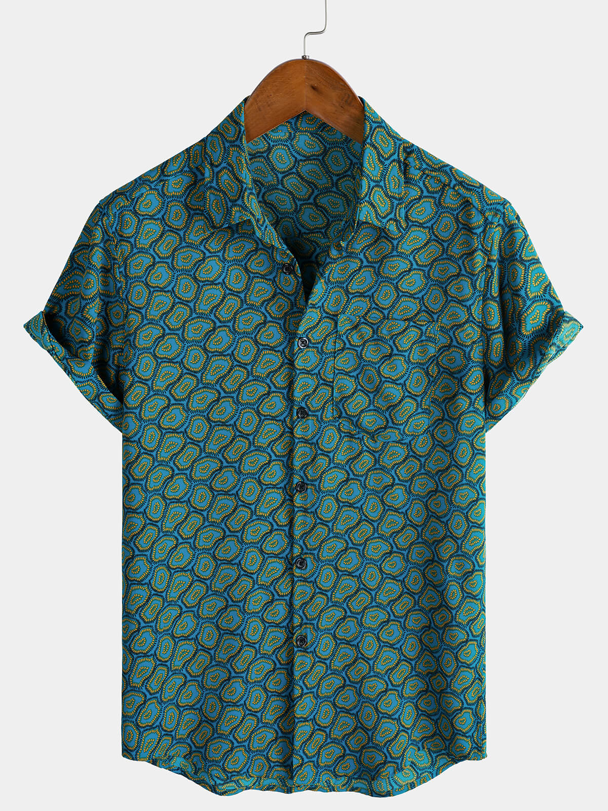 Men's Abstract Blue Short Sleeve Pocket Shirt