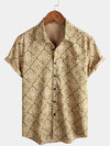 Men's Retro Floral Short Sleeve 70s Holiday Beach Pocket Vintage Button Up Shirt