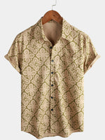 Men's Retro Floral Short Sleeve 70s Holiday Beach Pocket Vintage Button Up Shirt