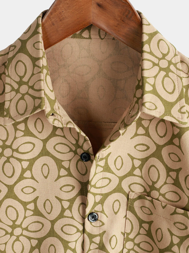 Men's Retro Floral Short Sleeve 70s Holiday Beach Pocket Vintage Button Up Shirt