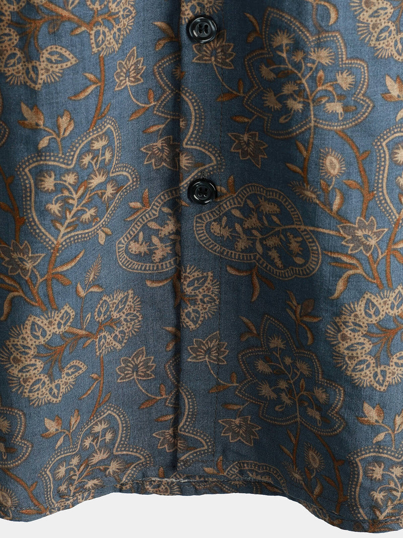 Men's Paisley Vintage Floral 70s Retro Button Up Beach Short Sleeve Shirt
