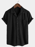 Men's Cotton Camp Button Hawaiian Beach Short Sleeve Summer Cuban Collar Shirt