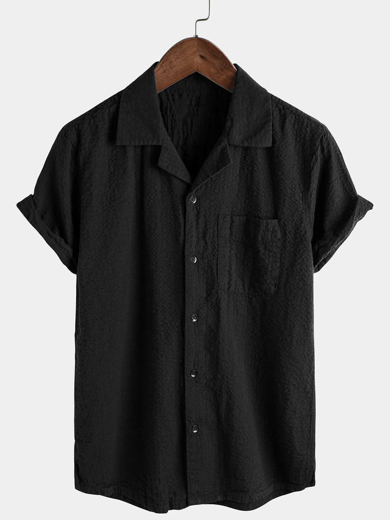 Men's Cotton Camp Button Hawaiian Beach Short Sleeve Summer Cuban Collar Shirt