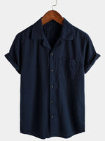 Men's Cotton Camp Button Hawaiian Beach Short Sleeve Summer Cuban Collar Shirt