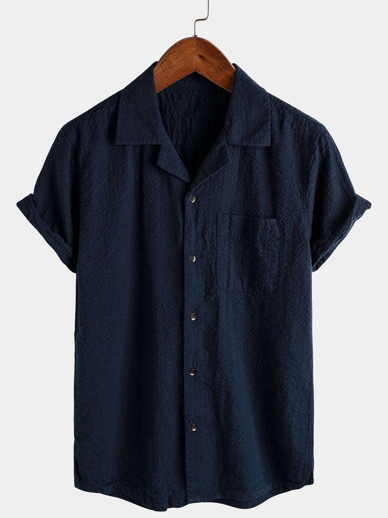 Men's Cotton Camp Button Hawaiian Beach Short Sleeve Summer Cuban Collar Shirt