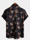 Men's Black Cotton Floral Short Sleeve Holiday Beach Pocket Button Up Shirt