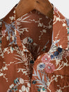 Men's Cotton Brown Floral Short Sleeve Holiday Pocket Summer Button Up Shirt