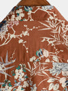 Men's Cotton Brown Floral Short Sleeve Holiday Pocket Summer Button Up Shirt