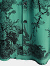 Men's Green Bamboo Floral VIntage Summer Hawaiian Button Up Short Sleeve Shirt
