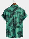 Men's Green Bamboo Floral VIntage Summer Hawaiian Button Up Short Sleeve Shirt