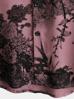 Men's Bamboo Floral Cool Summer Hawaiian Rayon Pink Button Up Short Sleeve Shirt