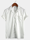 Men's Camp Hawaiian Beach Pocket Jacquard Button Up Short Sleeve Summer Cuban Collar Shirt
