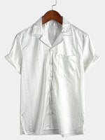 Men's Camp Hawaiian Beach Pocket Jacquard Button Up Short Sleeve Summer Cuban Collar Shirt