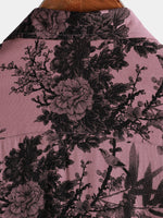 Men's Bamboo Floral Cool Summer Hawaiian Rayon Pink Button Up Short Sleeve Shirt
