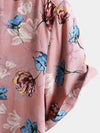 Men's Pink Floral Summer Beach Rayon Cool Button Up Short Sleeve Shirt