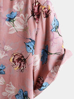 Men's Pink Floral Summer Beach Rayon Cool Button Up Short Sleeve Shirt