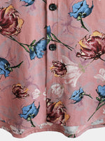 Men's Pink Floral Summer Beach Rayon Cool Button Up Short Sleeve Shirt
