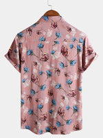 Men's Pink Floral Summer Beach Rayon Cool Button Up Short Sleeve Shirt