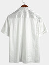 Men's Camp Hawaiian Beach Pocket Jacquard Button Up Short Sleeve Summer Cuban Collar Shirt
