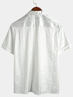Men's Camp Hawaiian Beach Pocket Jacquard Button Up Short Sleeve Summer Cuban Collar Shirt