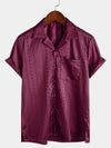 Men's Camp Hawaiian Beach Pocket Jacquard Button Up Short Sleeve Summer Cuban Collar Shirt