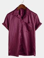 Men's Camp Hawaiian Beach Pocket Jacquard Button Up Short Sleeve Summer Cuban Collar Shirt