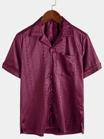 Men's Camp Hawaiian Beach Pocket Jacquard Button Up Short Sleeve Summer Cuban Collar Shirt