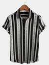 Men's Vintage Black Striped Short Sleeve 70s Aztec Print Western Button Up Shirt