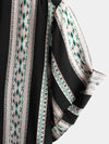 Men's Vintage Black Striped Short Sleeve 70s Aztec Print Western Button Up Shirt