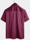 Men's Camp Hawaiian Beach Pocket Jacquard Button Up Short Sleeve Summer Cuban Collar Shirt