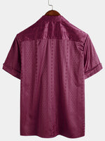 Men's Camp Hawaiian Beach Pocket Jacquard Button Up Short Sleeve Summer Cuban Collar Shirt
