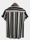Men's Vintage Black Striped Short Sleeve 70s Aztec Print Western Button Up Shirt
