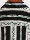Men's Vintage Black Striped Short Sleeve 70s Aztec Print Western Button Up Shirt