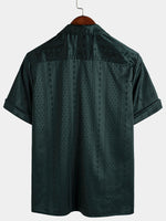 Men's Camp Hawaiian Beach Pocket Jacquard Button Up Short Sleeve Summer Cuban Collar Shirt