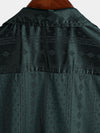 Men's Camp Hawaiian Beach Pocket Jacquard Button Up Short Sleeve Summer Cuban Collar Shirt