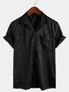 Men's Jacquard Camp Button Hawaiian Beach Short Sleeve Summer Cuban Collar Shirt