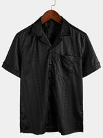 Men's Jacquard Camp Button Hawaiian Beach Short Sleeve Summer Cuban Collar Shirt