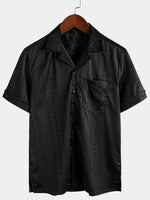 Men's Jacquard Camp Button Hawaiian Beach Short Sleeve Summer Cuban Collar Shirt