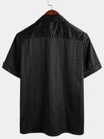 Men's Jacquard Camp Button Hawaiian Beach Short Sleeve Summer Cuban Collar Shirt