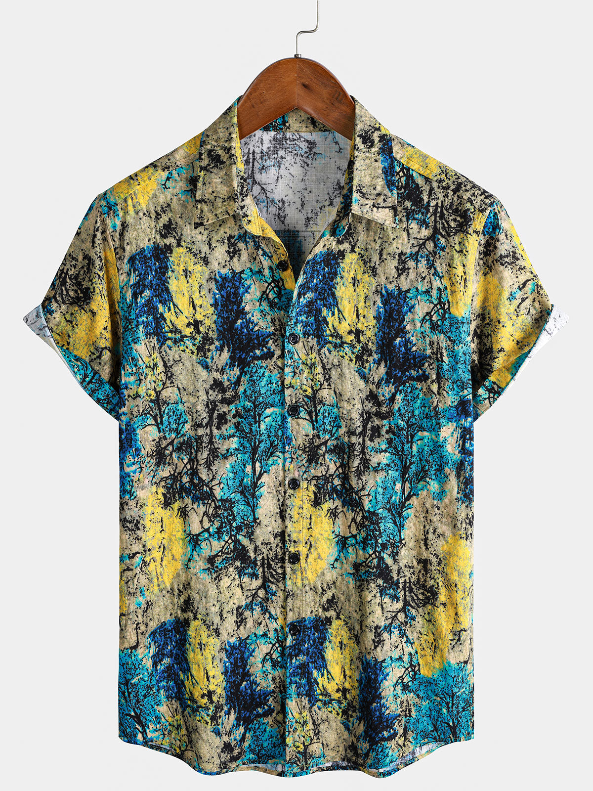 Men's Abstract Vintage Print Bohemian Casual Short Sleeve Shirt