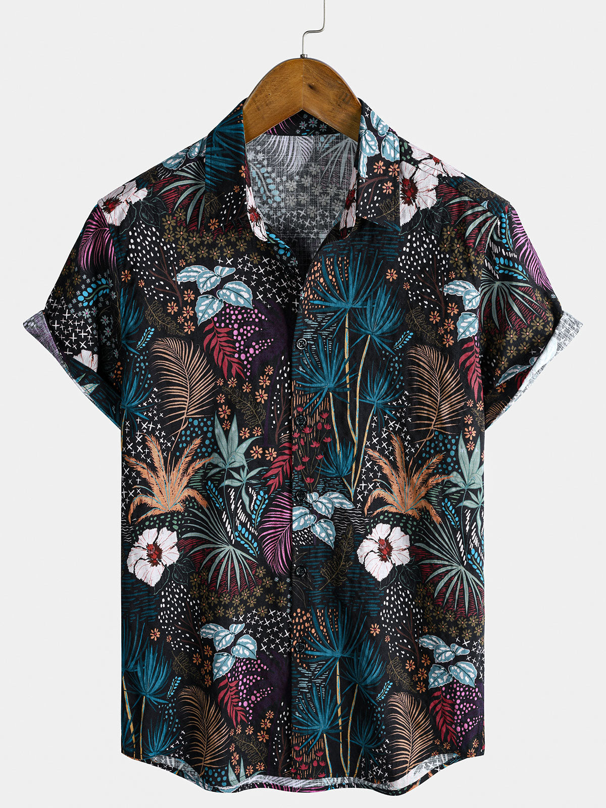 Men's Tropical Floral Print Hawaiian Short Sleeve Shirt