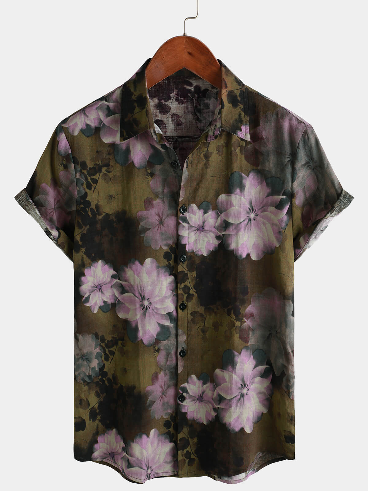 Men's Retro Pink Floral Holiday Short Sleeve Button Up Shirt