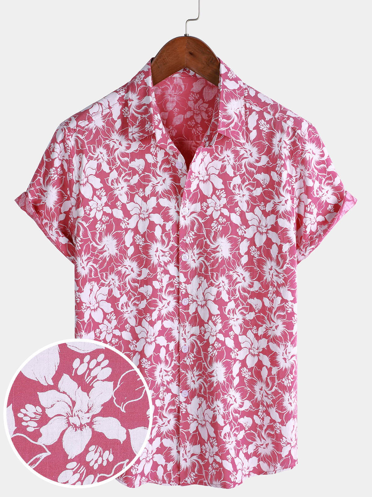 Men's Cotton Holiday Floral Print Hawaiian Beach Short Sleeve Shirt