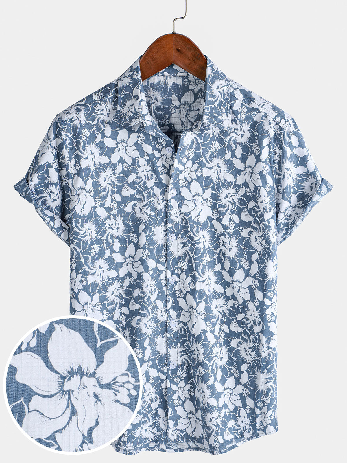 Men's Holiday Floral Print Hawaiian Beach Cotton Short Sleeve Shirt