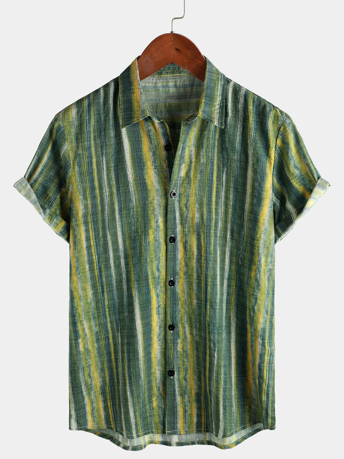 Men's Retro Green Striped Short Sleeve Shirt