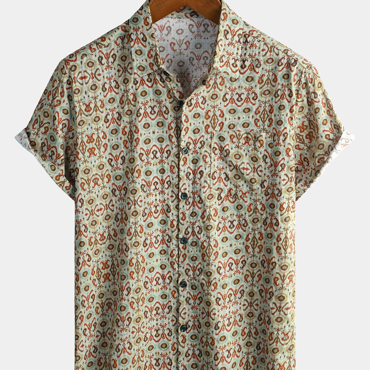 Men's Vintage Cotton Short Sleeve Bohemian Button Shirt
