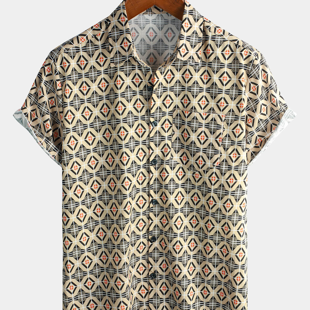 Men's Casual Vintage Short Sleeve Geometric Cotton Shirt