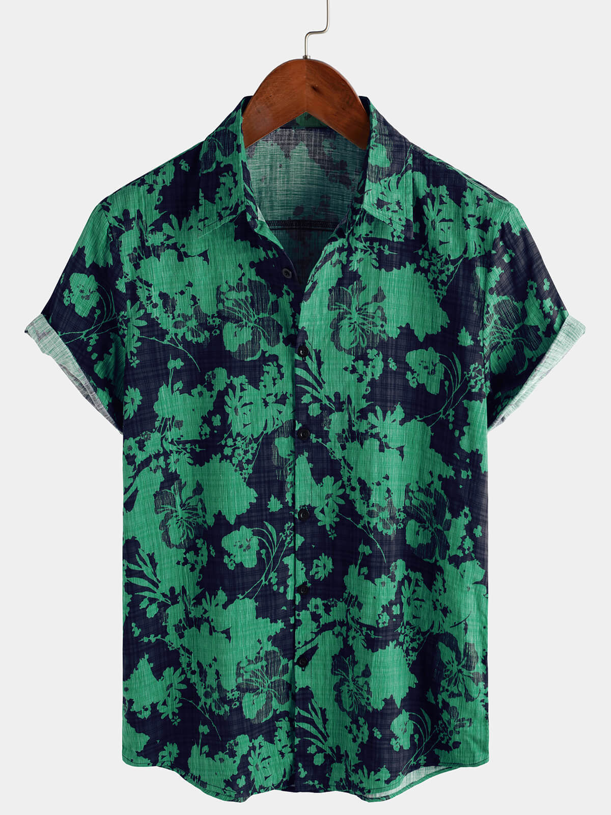 Men's Vintage Green Floral Casual Short Sleeve Shirt