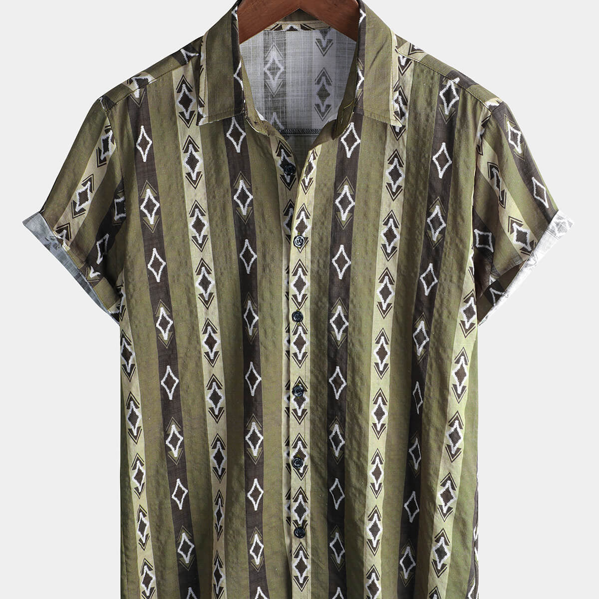 Men's Casual Vintage Striped Short Sleeve Cotton Shirt