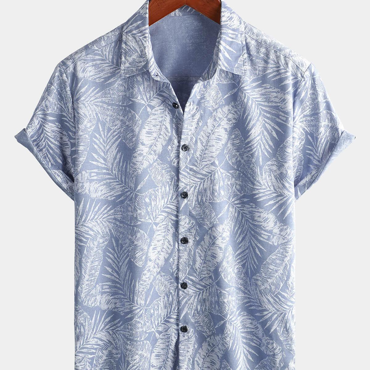 Men's Blue Tropical Hawaiian Summer Cotton Short Sleeve Shirt
